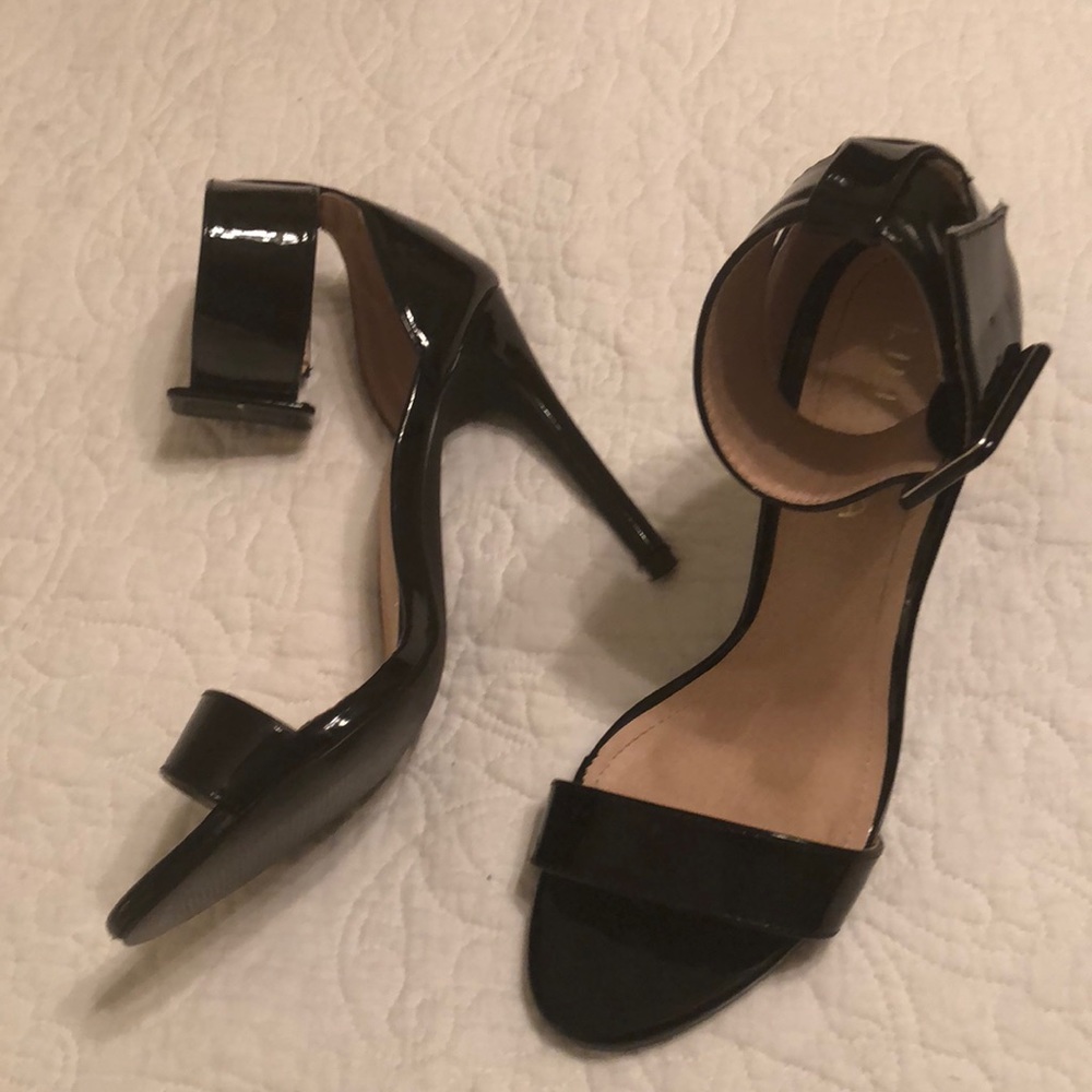 Patent Leather Ankle Strap Heeled Sandals, 9 🎉🎊
